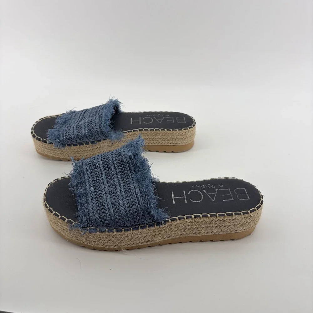 Beach‎ by Matisse Seashell Sandals Blue Size 10 Raffia Espadrille Platform Slide
